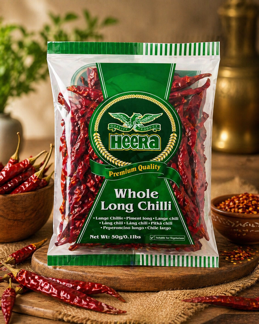 Heera Whole Long Chilli 50g dried red chillies Indian grocery Prague Czech Republic