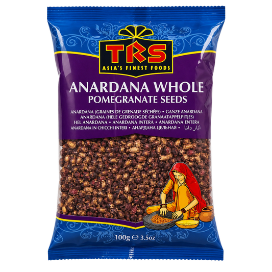 TRS anardana whole dried pomegranate seeds available in Indian grocery store Prague Czech Republic