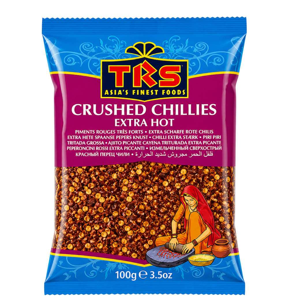TRS Crushed Chillies Extra Hot 100g red chilli flakes Indian grocery Prague